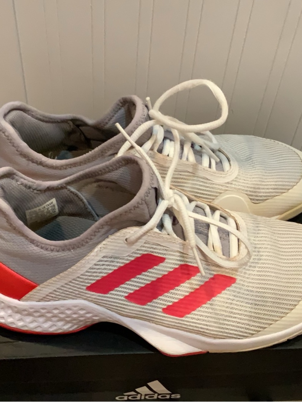 adidas Light Gray Sneakers with Pink Accent Stripes